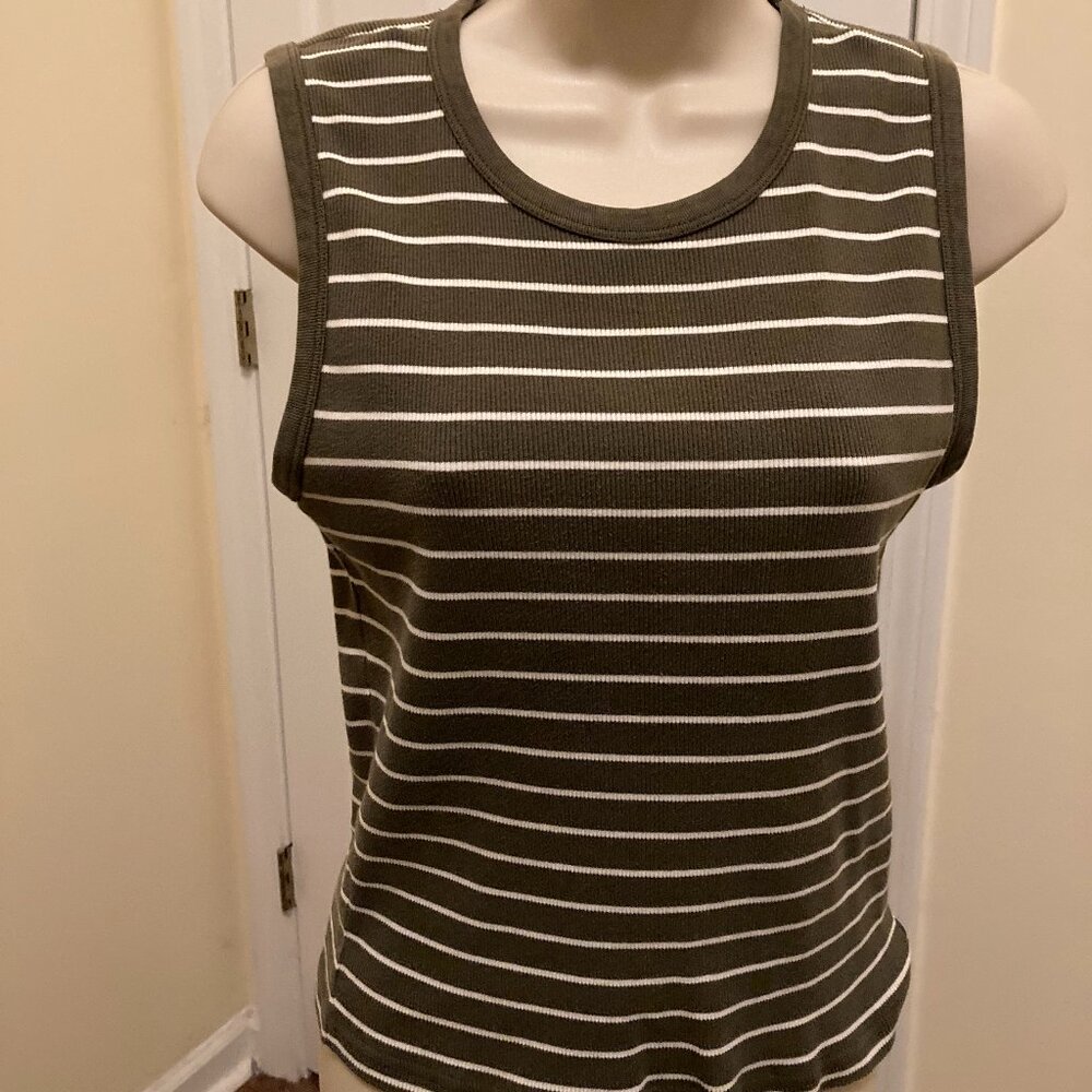 J.CREW KHAKI AND WHITE STRIPED TEE